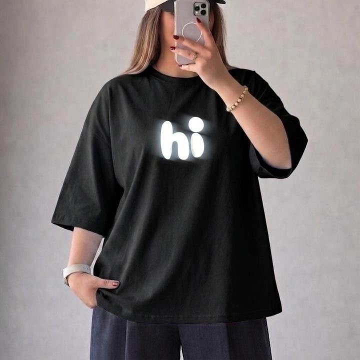 تیشرت باکسی HI مشکی | تیشرت سوپر پنبه فری سایز 38 تا 46
