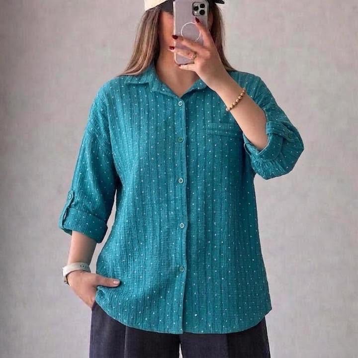شومیز آستین پاگون نما جیب | شومیز پارچه ایتالیایی اکلیل‌دار فری سایز 36 تا 48
